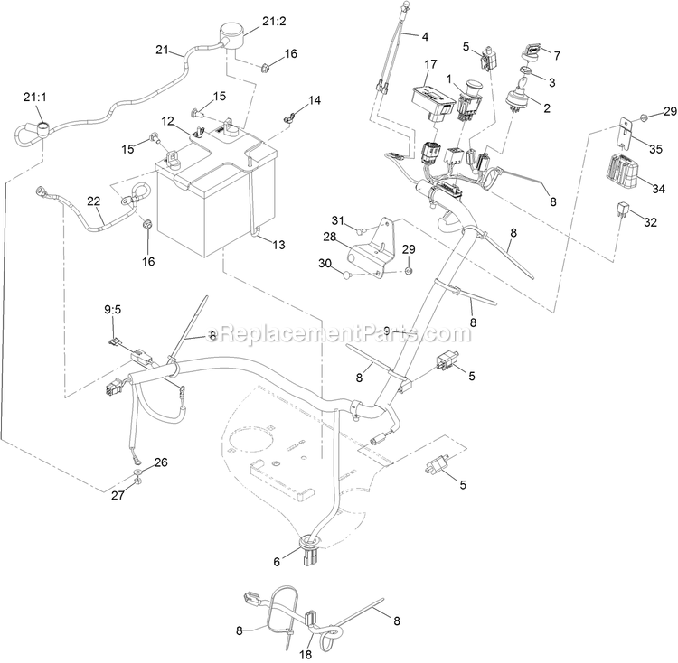 Electrical Assembly Diagram and Parts List for TTX650EKC60400 (406294345-999999999)(2020) Exmark Lawn Mower