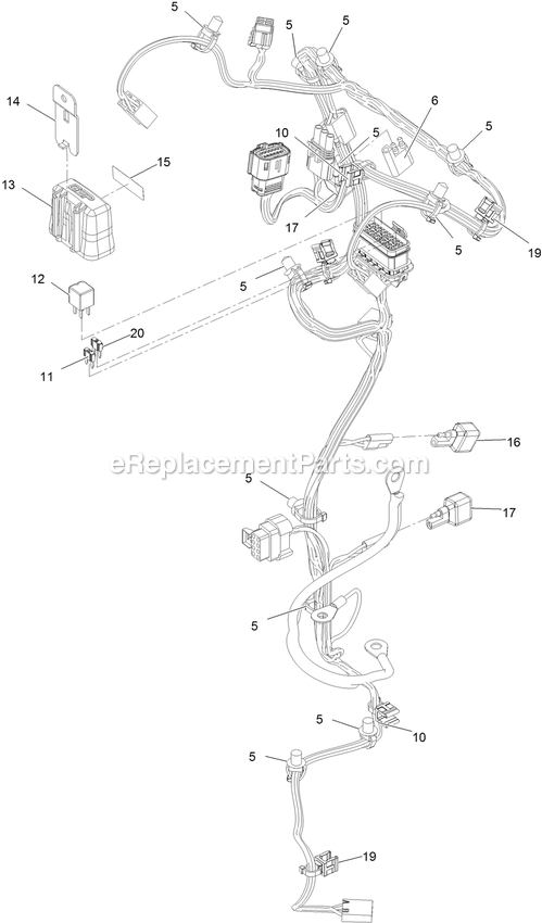 Harness Assembly Diagram and Parts List for STE600CKA32300 (404314159-406294344)(2019) Exmark Lawn Mower