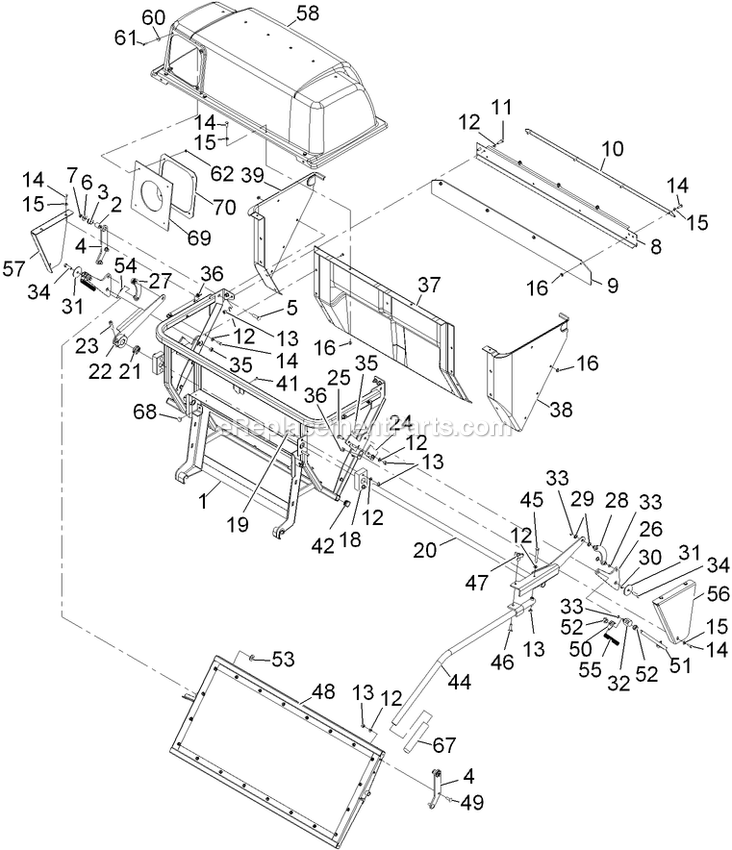 Hopper Assembly Diagram and Parts List for LZUVQD7 (313000000-313999999)(2013) Exmark Lawn Tractor Accessories