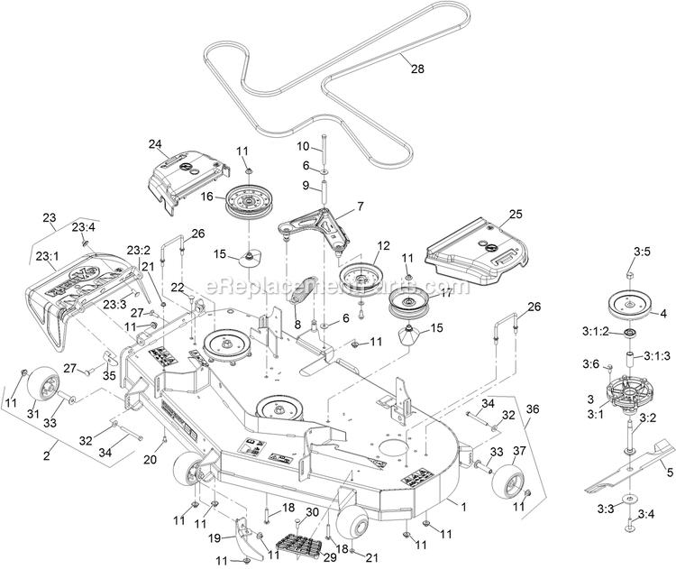Deck Assembly Diagram and Parts List for RAS720GKC52300 (400000000-402082299)(2017) Exmark Lawn Mower