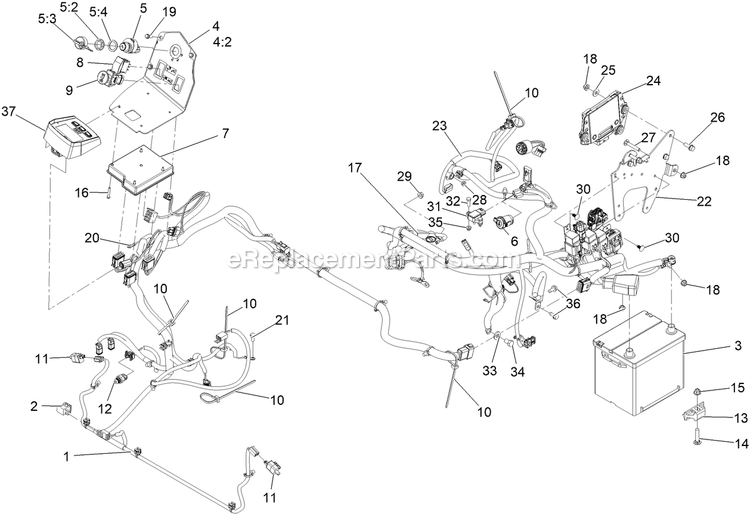 Electrical Assembly Diagram and Parts List for LZS80TDYM72RW0 (408644346-411294211)(2021) Exmark Lawn Mower