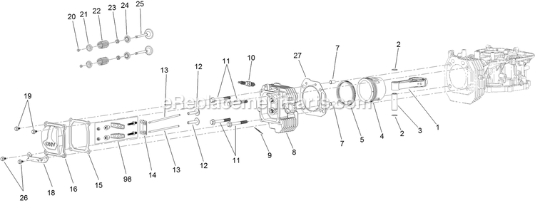 Piston And Cylinder Head Assembly Diagram and Parts List for QTS452CEM34200 (316000000-399999999)(2016) Exmark Lawn Mower