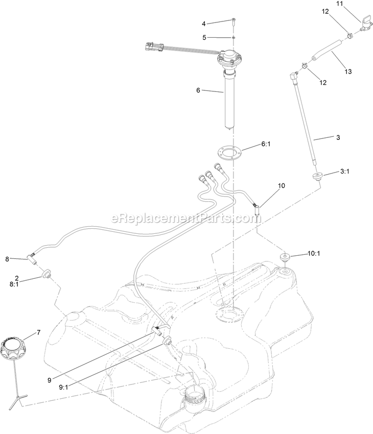 Fuel Tank Assembly Diagram and Parts List for LZX980EKC726W0 (411294212-999999999)(2022) Exmark Lawn Mower