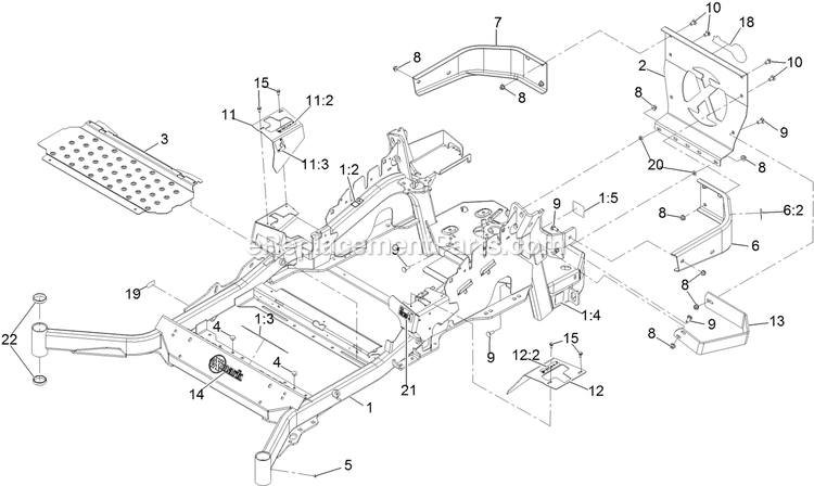 Main Frame Assembly Diagram and Parts List for LZS749AKC72400 (316000000-316999999)(2016) Exmark Lawn Mower