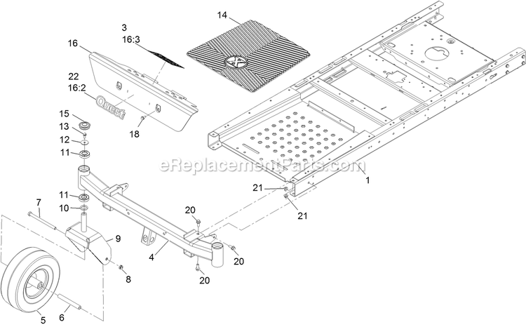 Main Frame And Front Axle Assembly Diagram and Parts List for QTS725GKC50200 (315000000-315999999)(2015) Exmark Lawn Mower
