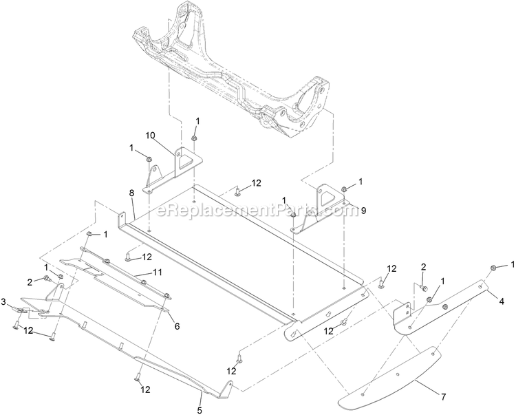 Discharge Tunnel Assembly Diagram and Parts List for LZX980EKC96RW0 (406294345-408644345)(2020) Exmark Lawn Mower