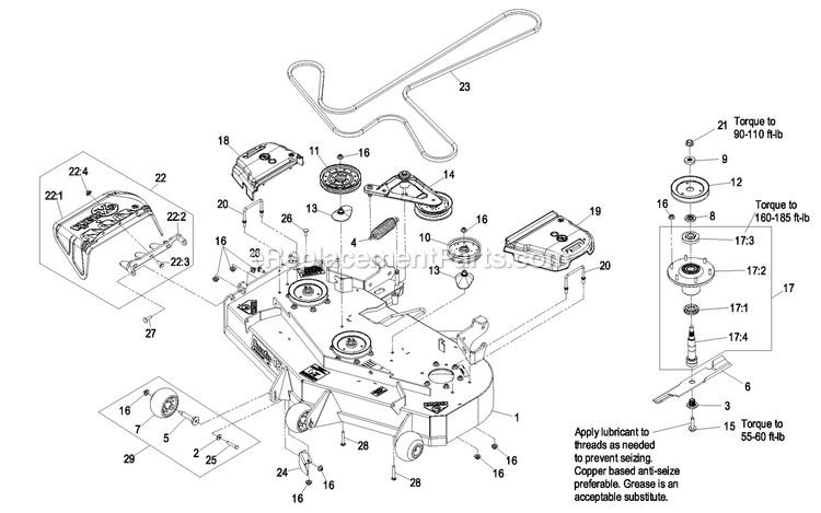Deck Group (1) Diagram and Parts List for LZZ29KCE606 (850000-919999)(2010) Exmark Lawn Mower