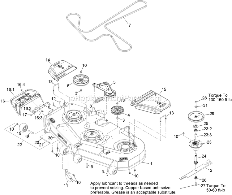 Deck Assembly Diagram and Parts List for LZS749AKC604A1 (316000000-316999999)(2016) Exmark Lawn Mower