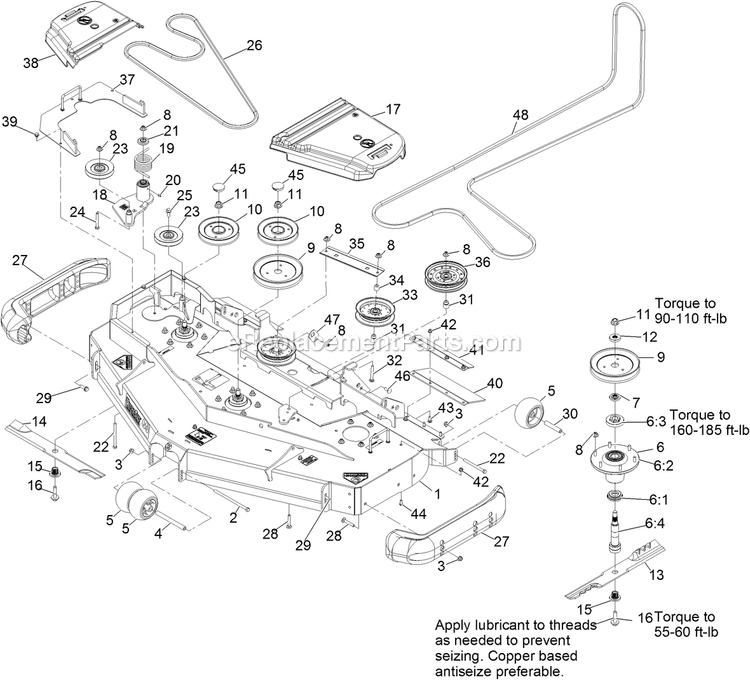 Deck Assembly Diagram and Parts List for LZDS902K60RD (313000000-313999999)(2013) Exmark Lawn Mower