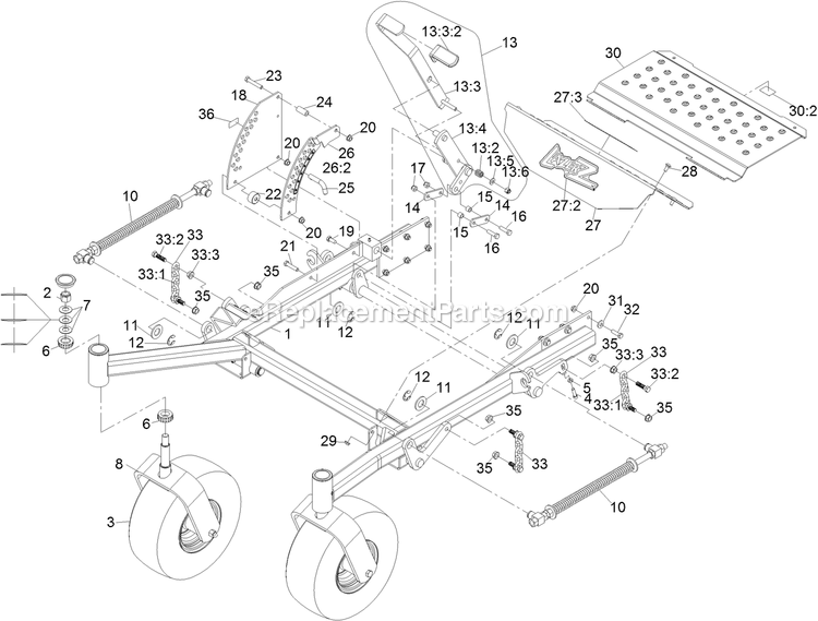Front Frame Assembly (1) Diagram and Parts List for LZS902DKU725A1 (315000000-315999999)(2015) Exmark Lawn Mower