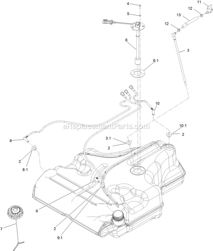 Fuel Tank Assembly Diagram and Parts List for LZE751CKA604A1 (400000000-402082299)(2017) Exmark Lawn Mower