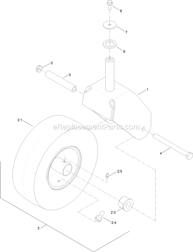 Fork And Caster Wheel Assembly Diagram and Parts List for QTE708GEM42200 (400000000-402082299)(2017) Exmark Lawn Mower