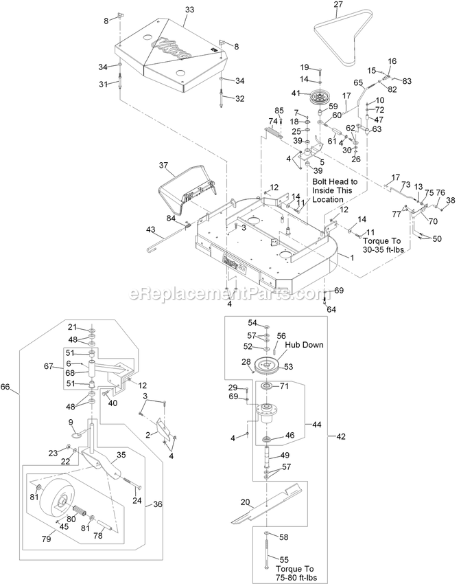 Mower Deck Assembly Diagram and Parts List for VH481KA362CA (312000000-312999999)(2012) Exmark Lawn Mower