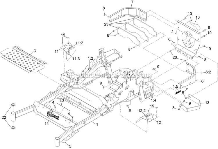 Main Frame Assembly Diagram and Parts List for LZS801CKA72RA1 (406294345-408644345)(2020) Exmark Lawn Mower