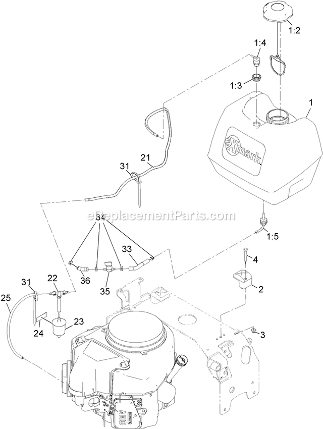 Fuel Tank Assembly Diagram and Parts List for TTS541GKA52300 (315000000-315999999)(2015) Exmark Lawn Mower