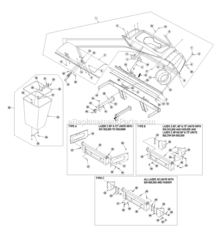 Hood And Bag Assembly (2) Diagram and Parts List for LZUV52 (720000-789999)(2008) Exmark Lawn Tractor Accessories