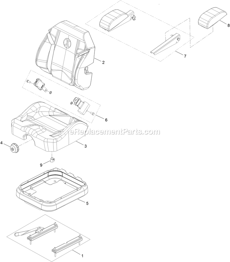 Seat Assembly (2) Diagram and Parts List for LZS88CDYM724W0 (402082300-404314158)(2018) Exmark Lawn Mower