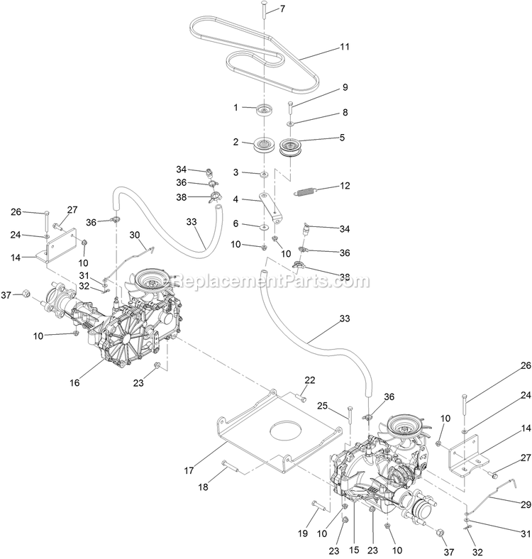 Transaxle Drive Diagram and Parts List for QZS708GEM50200 (406294345-408644345)(2020) Exmark Lawn Mower