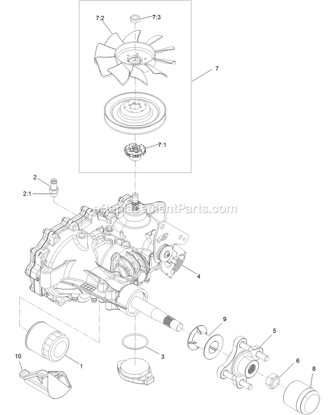 Rh Transaxle Assembly Diagram and Parts List for RAS740GKC60R00 (400000000-402082299)(2017) Exmark Lawn Mower