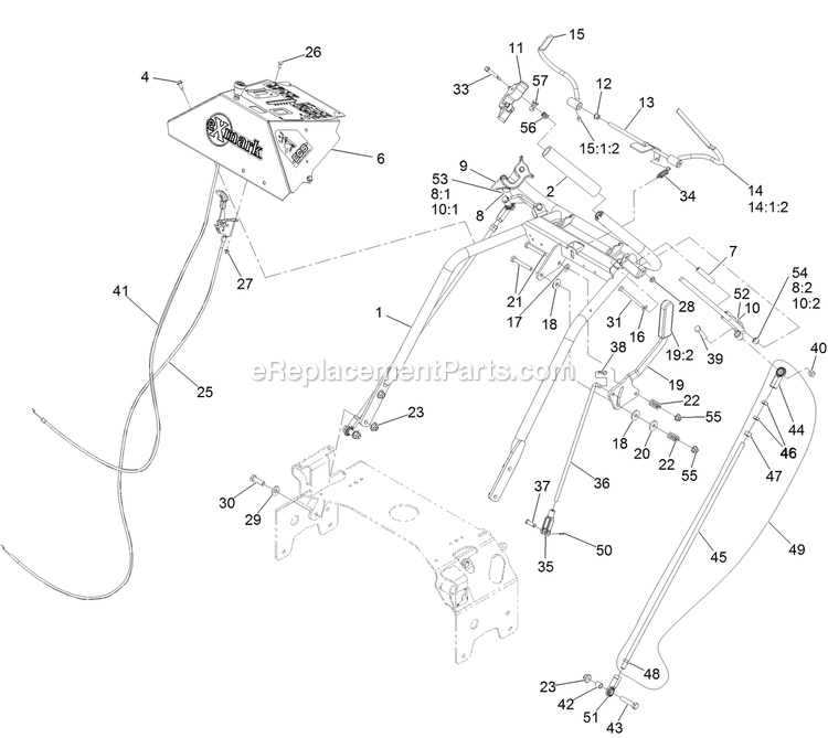 Handle Assembly Diagram and Parts List for TTS541CKA48300 (316000000-399999999)(2016) Exmark Lawn Mower