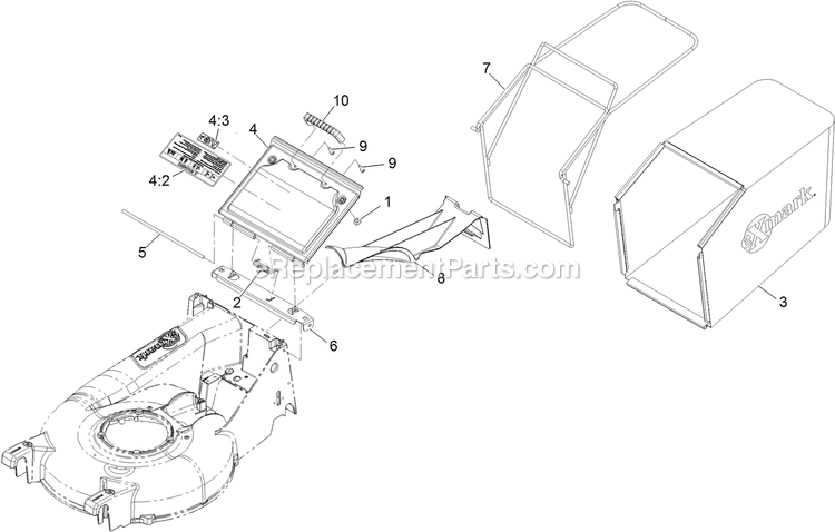 Bag And Door Assembly Diagram and Parts List for ECXKA21 (313000000-313999999)(2013) Exmark Lawn Mower