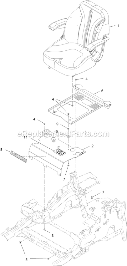Seat Assembly (1) Diagram and Parts List for LZE740EKC60400 (406294345-408644345)(2020) Exmark Lawn Mower