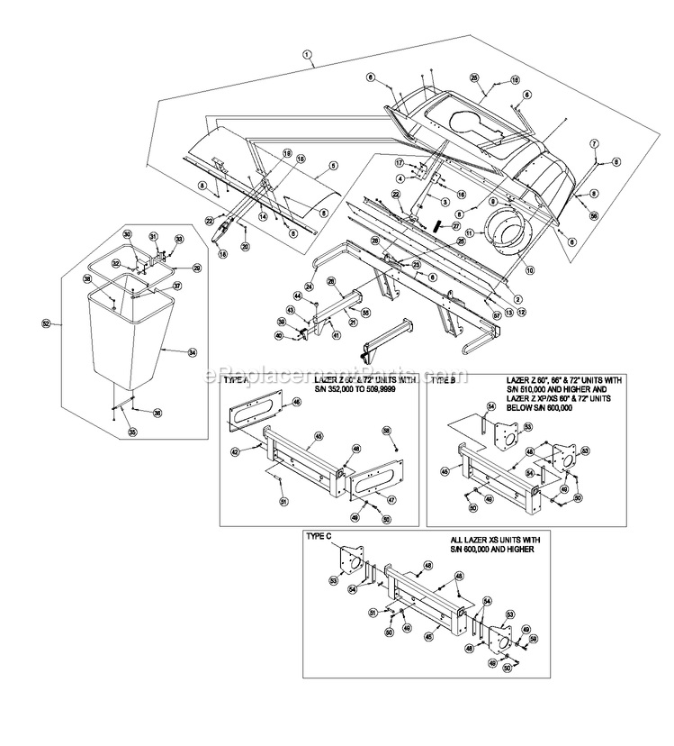 Hood And Bag Assembly (1) Diagram and Parts List for UV6672 (600000-669999)(2006) Exmark Lawn Tractor Accessories