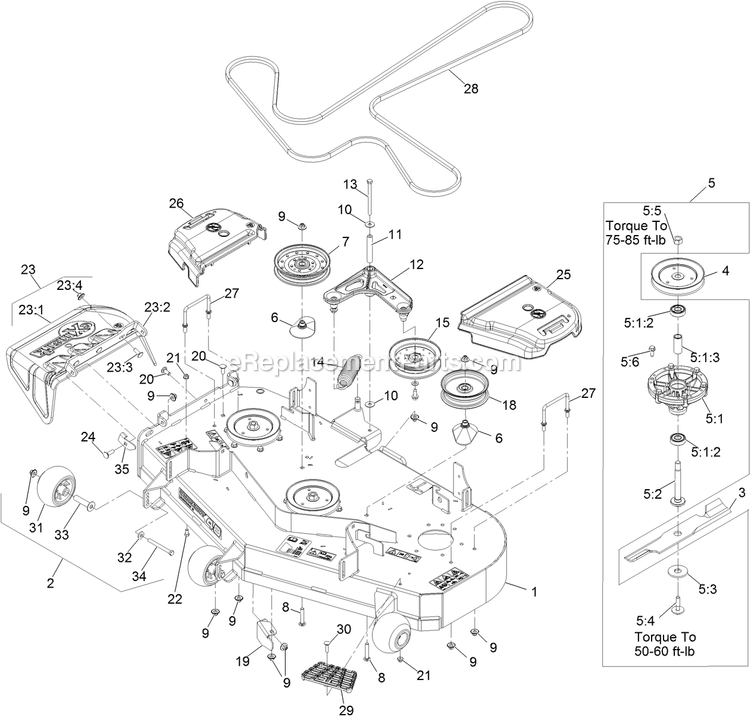 Deck Assembly Diagram and Parts List for RAE708GEM48300 (400000000-402082299)(2017) Exmark Lawn Mower
