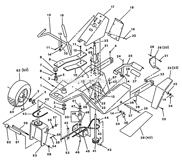 Rider Frame And Steering Diagram and Parts List for TR-1800  Exmark Lawn Mower