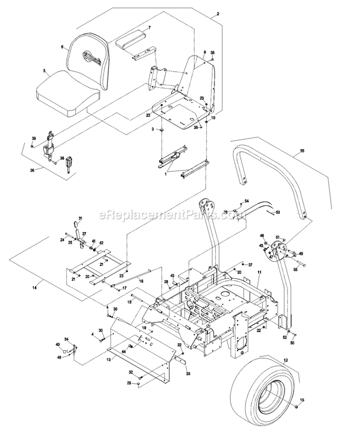 Mainframe Group Diagram and Parts List for LAS25KC604B (670000-719999)(2007) Exmark Lawn Mower