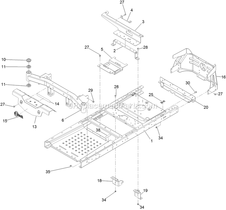 Main Frame Assembly Diagram and Parts List for QZS708GEM60200 (402082300-404314158)(2018) Exmark Lawn Mower