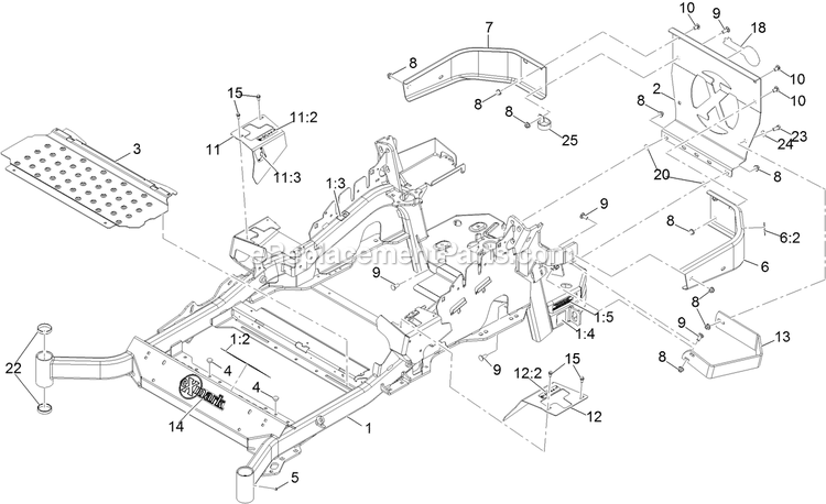 Main Frame Assembly Diagram and Parts List for LZX940EKC606W0 (404314159-406294344)(2019) Exmark Lawn Mower
