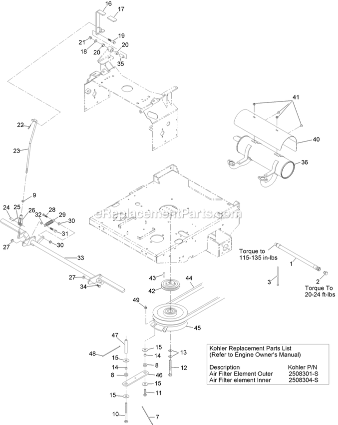 Park Brake And Engine Assembly Diagram and Parts List for TTX20KCE (920000-999999)(2011) Exmark Lawn Mower