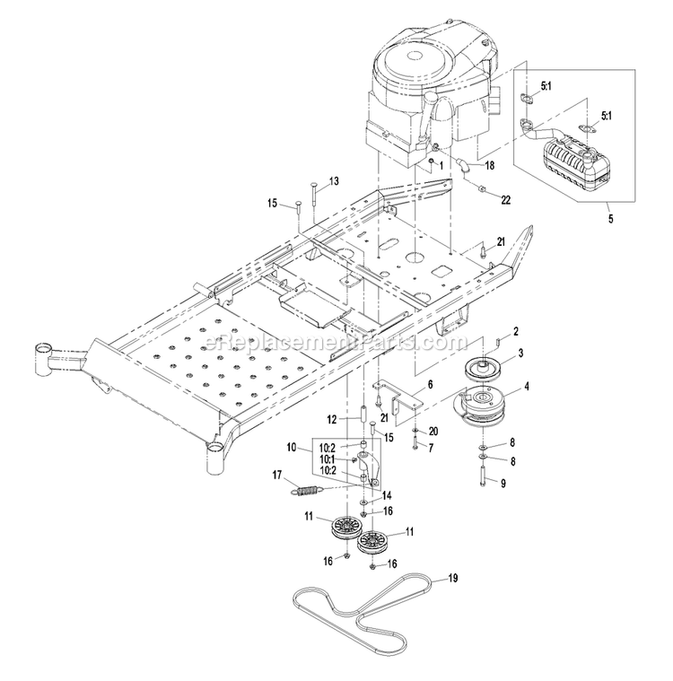 Engine Group Diagram and Parts List for QST20BE422 (790000-849999)(2009) Exmark Lawn Mower