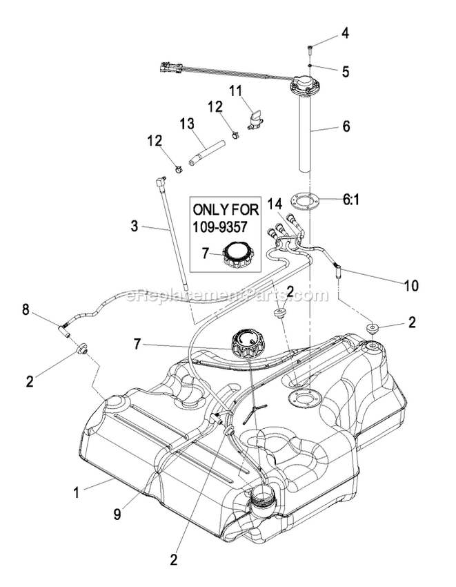 Fuel Tank Assembly Diagram and Parts List for LZAS22KA484CA (850000-919999)(2010) Exmark Lawn Mower