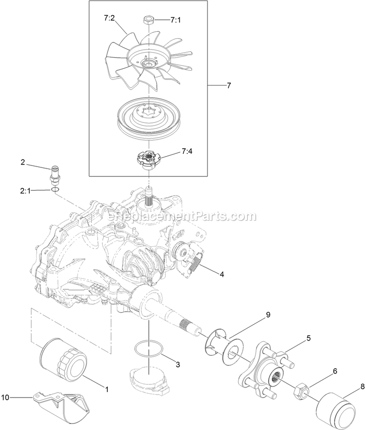 Rh Transaxle Assembly Diagram and Parts List for RAS720GKC52300 (400000000-402082299)(2017) Exmark Lawn Mower