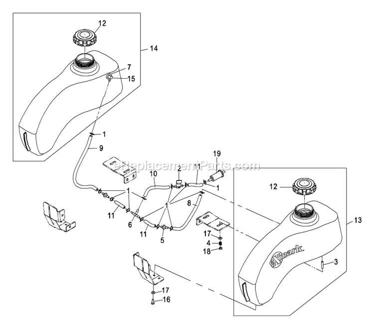 Fuel Group Diagram and Parts List for PHZ19KA443 (600000-669999)(2006) Exmark Lawn Mower