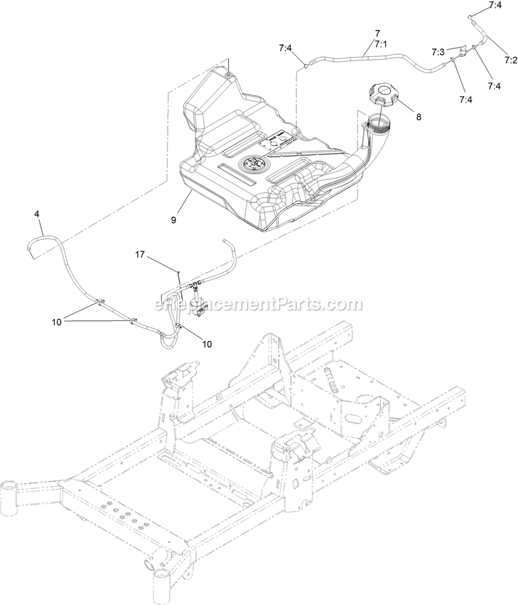 Fuel Assembly Diagram and Parts List for RAE691GKA48C00 (408644346-999999999)(2021) Exmark Lawn Mower