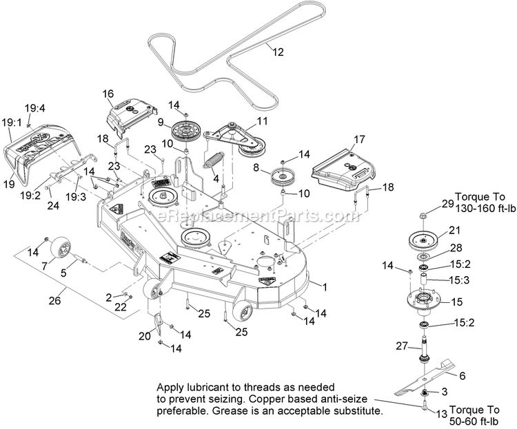 Deck Assembly Diagram and Parts List for LZE24KA524 (920000-999999)(2011) Exmark Lawn Mower