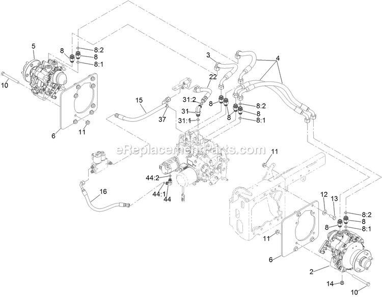 Hydraulic Drive Assembly Diagram and Parts List for LZS88CDYM96RW0 (402082300-404314158)(2018) Exmark Lawn Mower