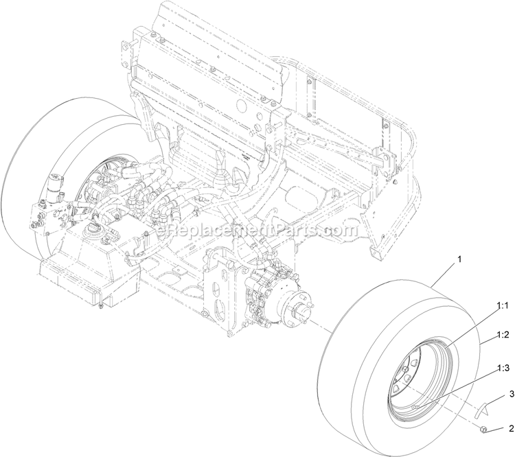 Rear Wheel Assembly Diagram and Parts List for LZS88CDYM96RW0 (408644346-411294211)(2021) Exmark Lawn Mower