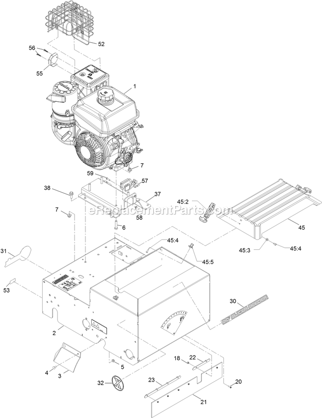 Main Frame Assembly (1) Diagram and Parts List for SDS395CKC20000 (402082300-404314158)(2018) Exmark Seeder