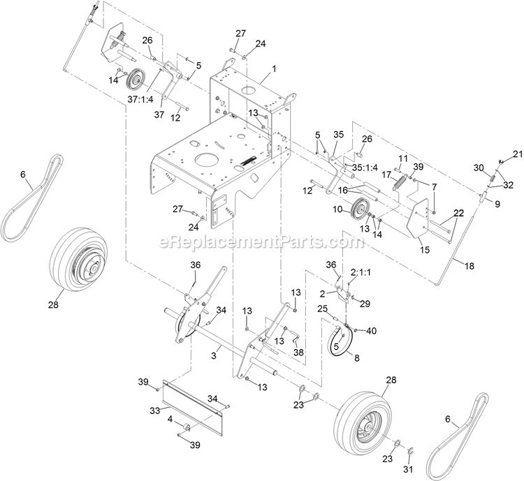 Engine Deck With Transmission Assembly Diagram and Parts List for MGS481GKA322P0 (406294345-408644345)(2020) Exmark Lawn Mower