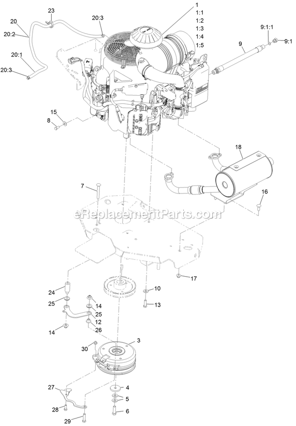 Engine Assembly Diagram and Parts List for LZS850EKA604W0 (406294345-408644345)(2020) Exmark Lawn Mower