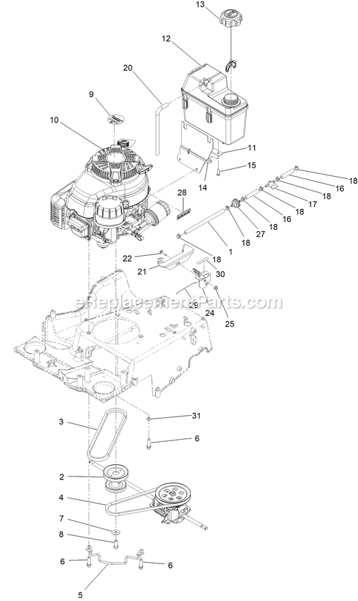 Engine And Fuel Tank Assembly Diagram and Parts List for ECS180CKA30000 (408644346-999999999)(2021) Exmark Lawn Mower