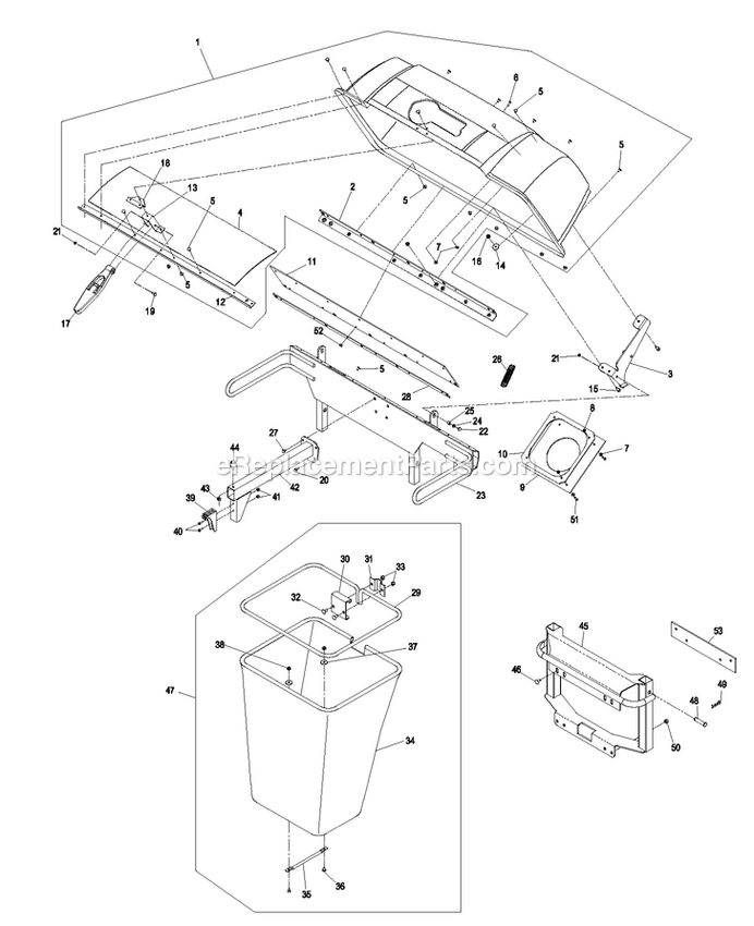Hood And Bag Assembly Diagram and Parts List for LHPUV4448 (670000-719999)(2007) Exmark Lawn Tractor Accessories