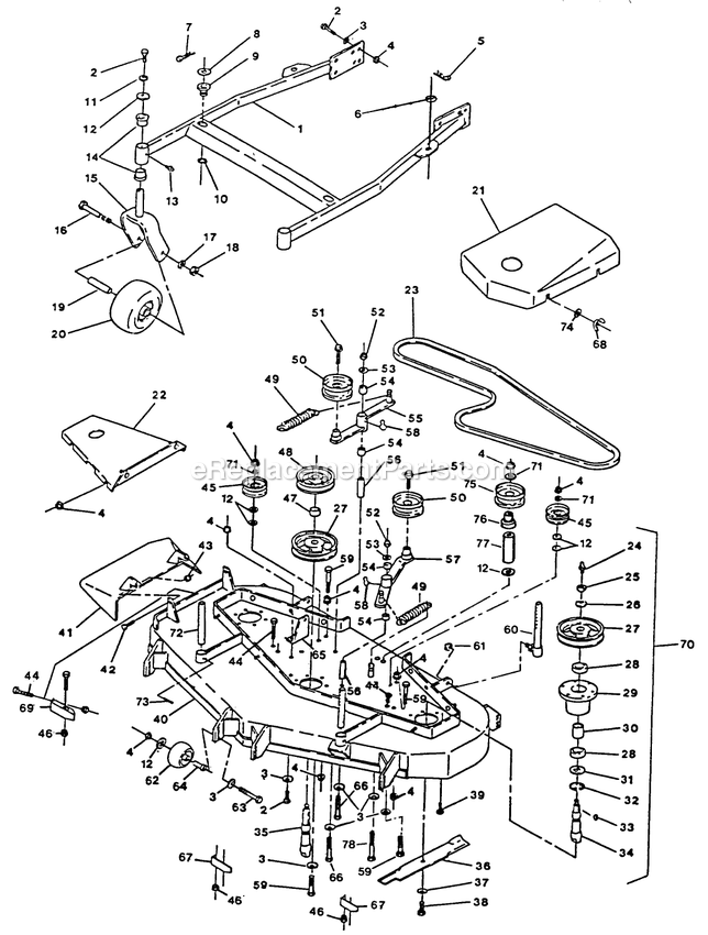 Mower Deck (1) Diagram and Parts List for TR-20KC (90000-101999)(1994) Exmark Lawn Mower