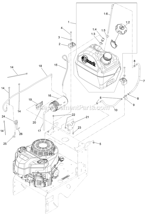 Fuel Tank Assembly Diagram and Parts List for MGS481CKA36200 (408644346-999999999)(2021) Exmark Lawn Mower