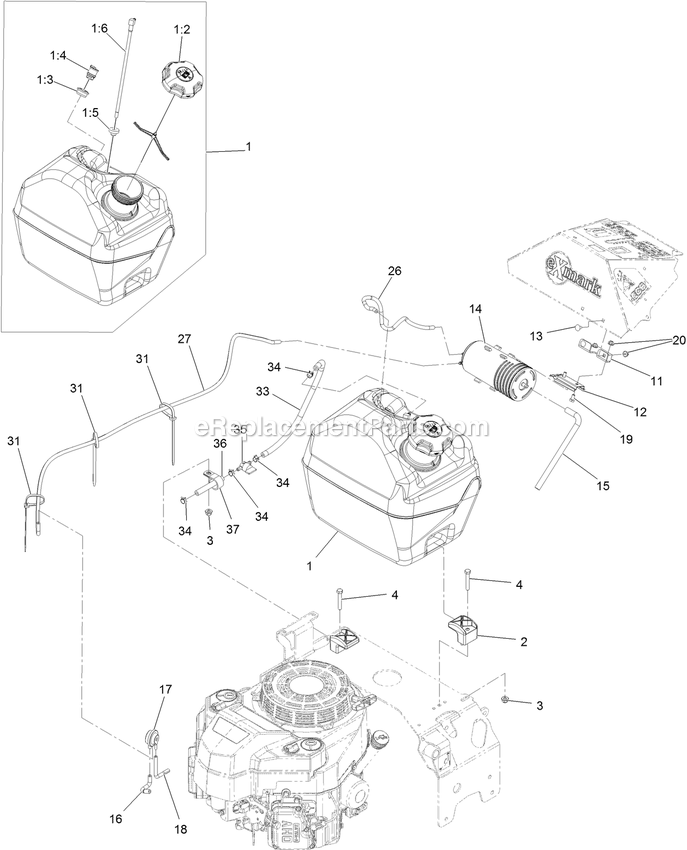 Fuel Tank Assembly Diagram and Parts List for TTS481CKA36300 (400000000-402082299)(2017) Exmark Lawn Mower
