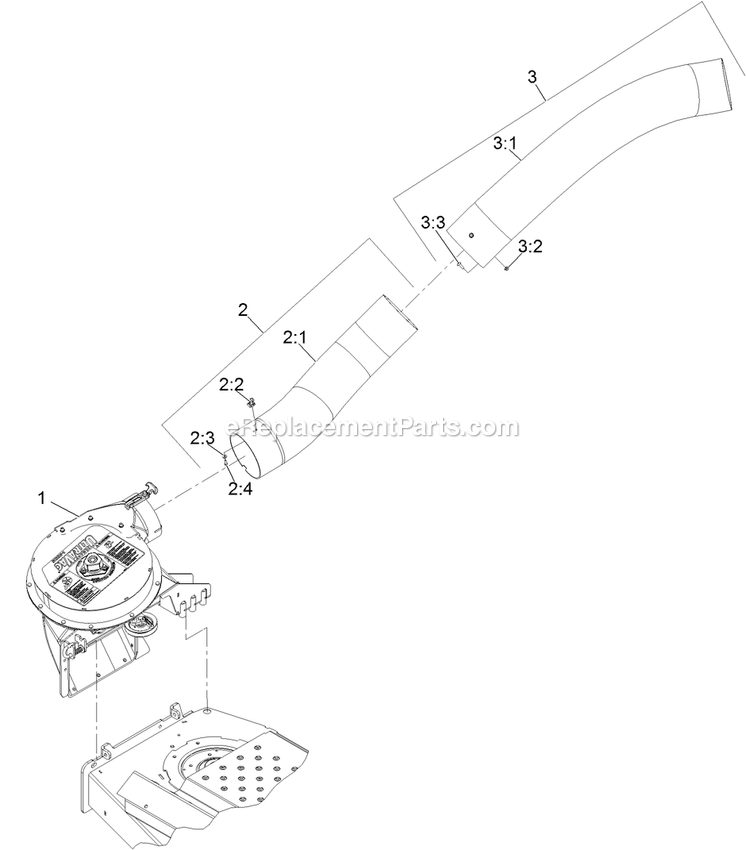 Blower And Tubes Assembly Diagram and Parts List for 116-3001 (314000000-314999999)(2014) Exmark Lawn Tractor Accessories